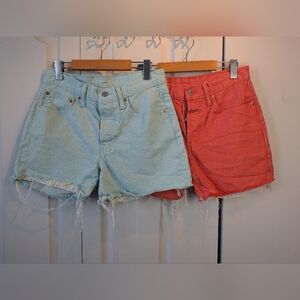 BUNDLE 2 Levi's 501 Women Shorts Size 30 One Pale Blue One Red 100% Cotton